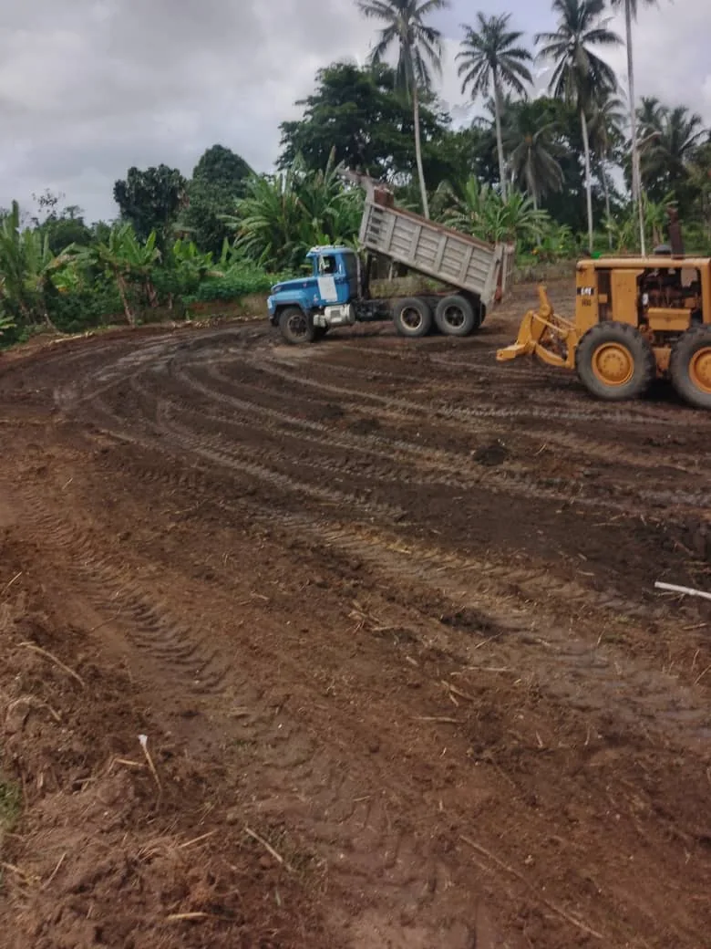 Ground preparation with trucks and machinery